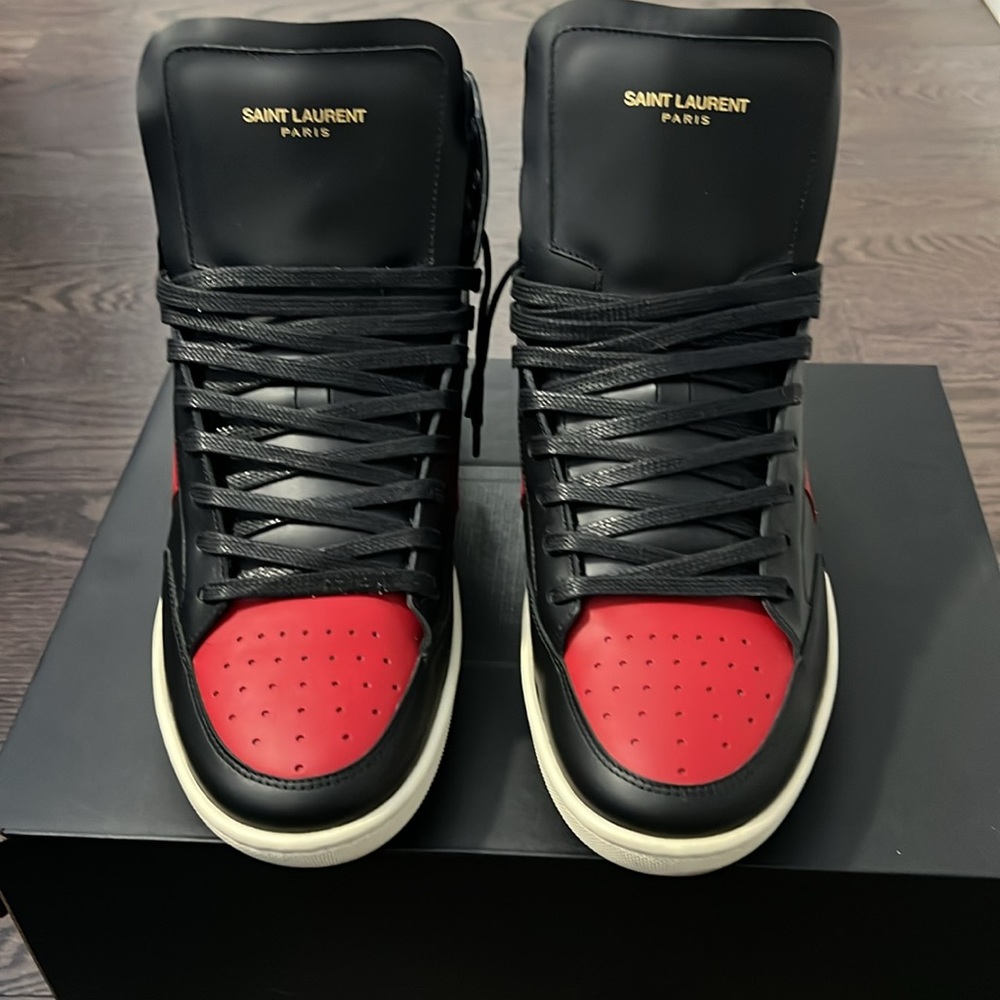 SAINT LAURENT PARIS Alpha Sigma Red High Top Sneakers - Picture 4 of 13